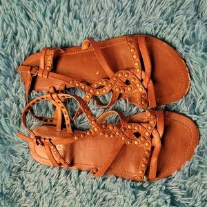 Aldo Brown Flat Sandals With Studs Size 9